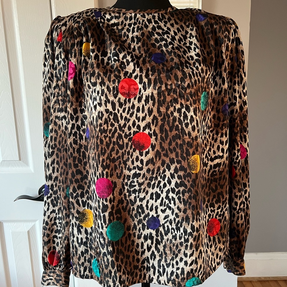 Fierce 1980s vintage leopard Print Blouse with Multicolor Accents